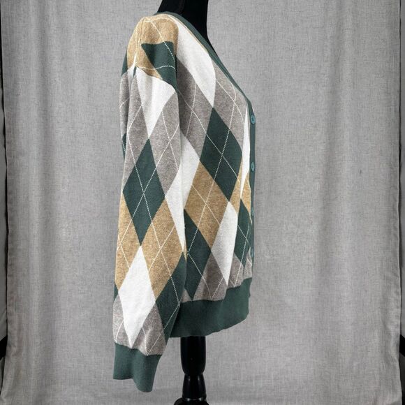 Unbranded Argyle‎ Pattern Cardigan Sweater Green Tan Viscose Nylon Size Large - Picture 8 of 10